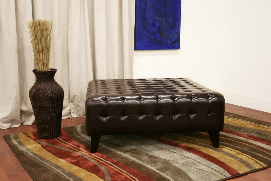 Pemberly Dark Brown Bonded Leather Square Ottoman Wholesale